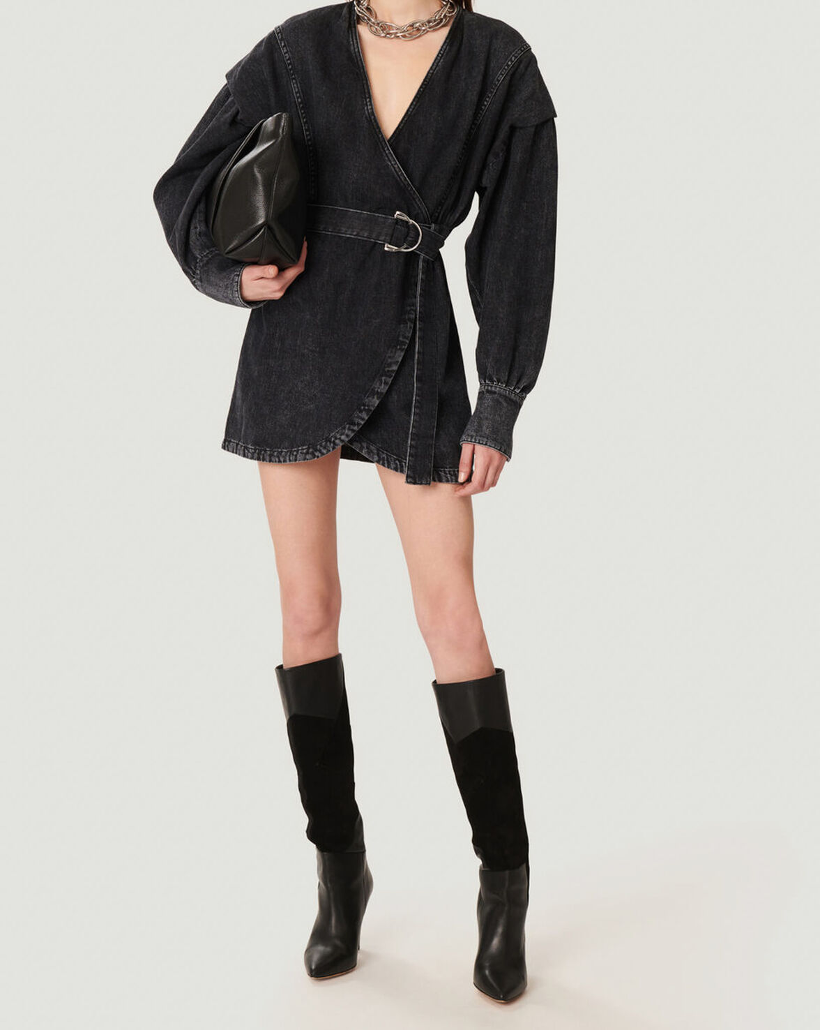 GERLIN BELTED DENIM MINI DRESS  image number null
